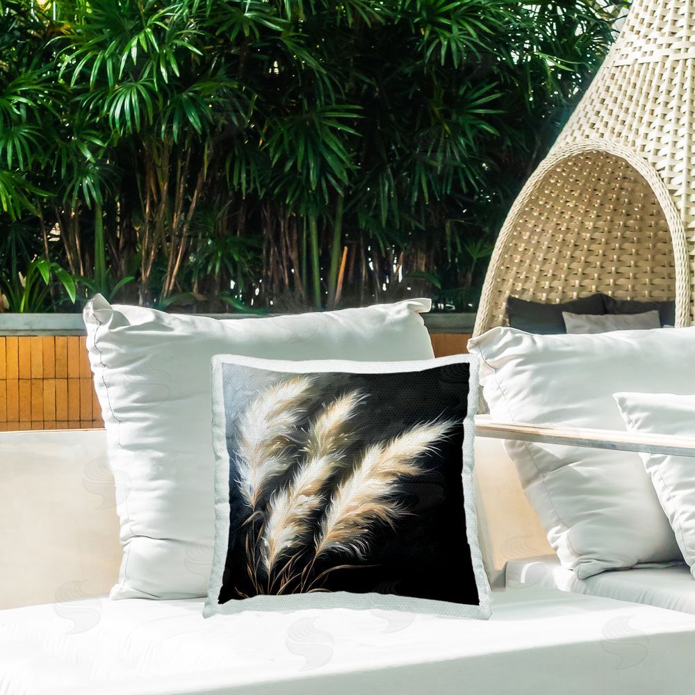 Raymond Powers Wispy Wheat Stalks Outdoor Quick-Dry Polyester Printed Throw Pillow in Back Yard