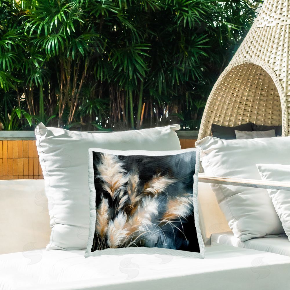 Raymond Powers Feathery Windblown Wheat Outdoor Quick-Dry Polyester Printed Throw Pillow in Back Yard