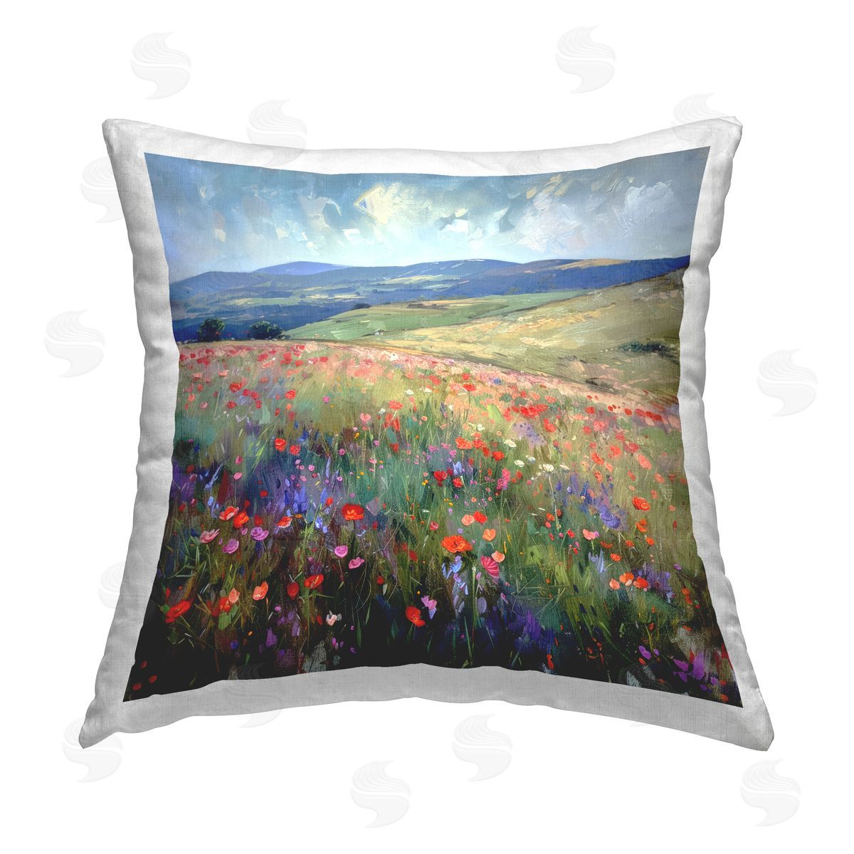 Raymond Powers Rolling Meadow Flowers Printed Plush Polyester Throw Pillow