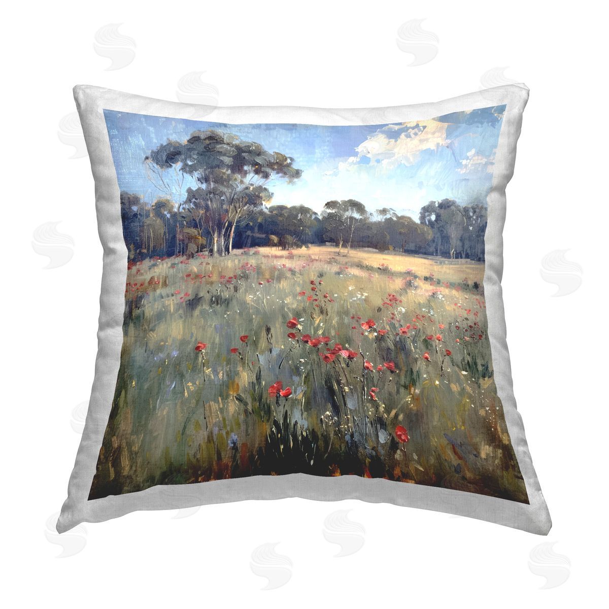 Raymond Powers Poppies in Vast Field Printed Plush Polyester Throw Pillow