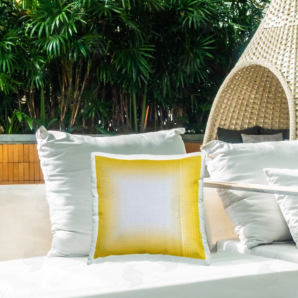 Michael Willett Yellow Ombre Fade Outdoor Quick-Dry Polyester Printed Throw Pillow in Back Yard