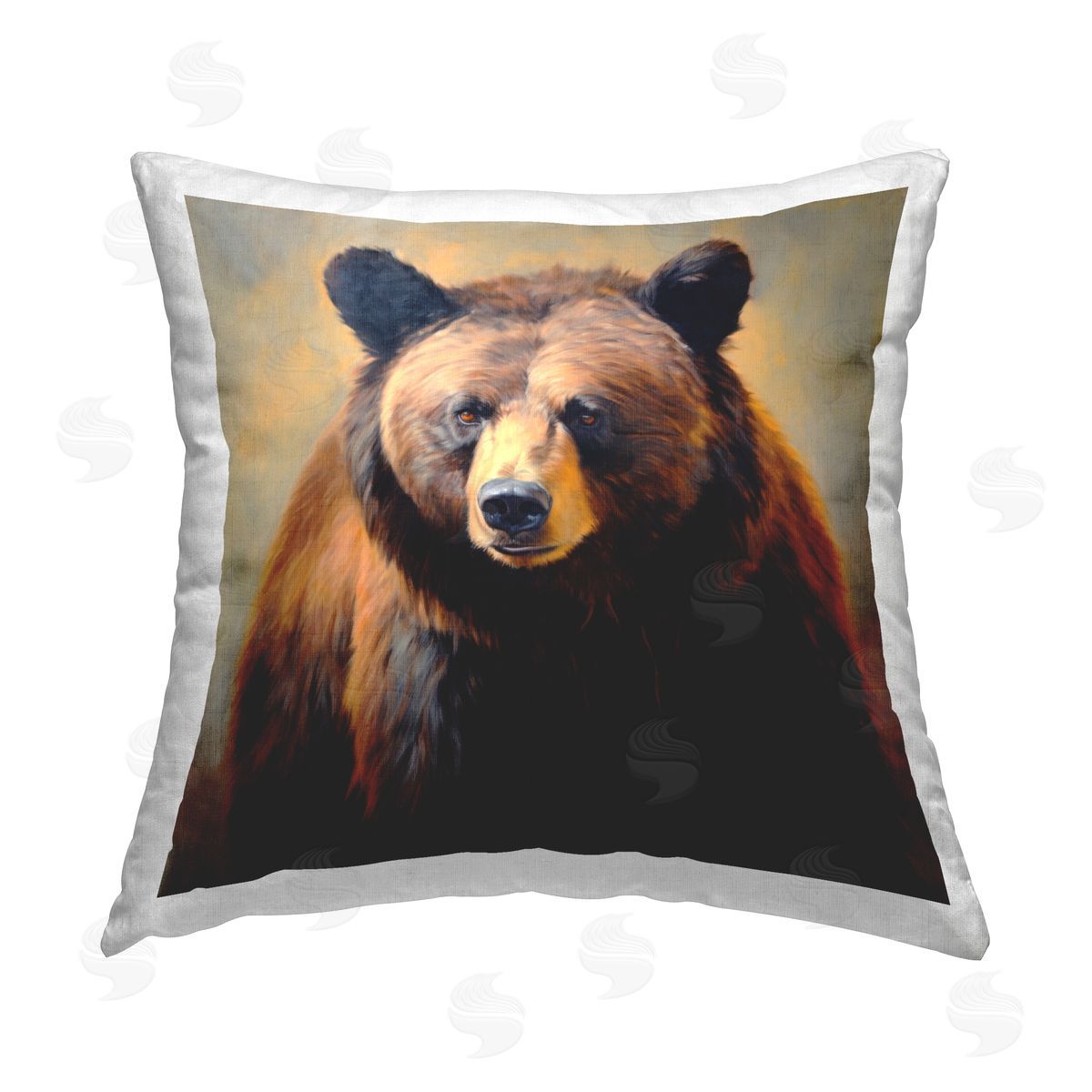 Novae Fierce Gaze Bear Printed Plush Polyester Throw Pillow