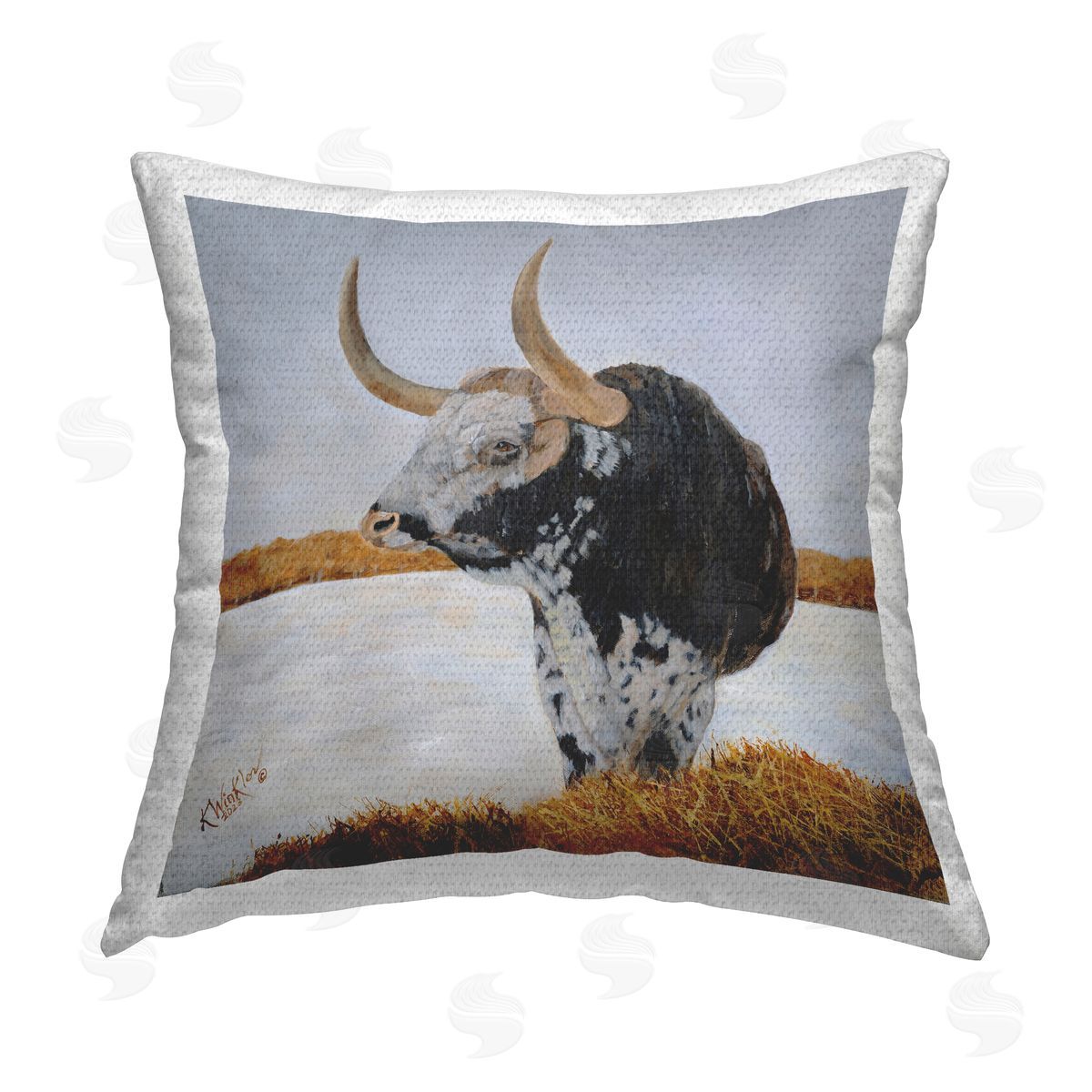 Kathy Winkler Country Longhorn by Stream Outdoor Quick-Dry Polyester Printed Throw Pillow