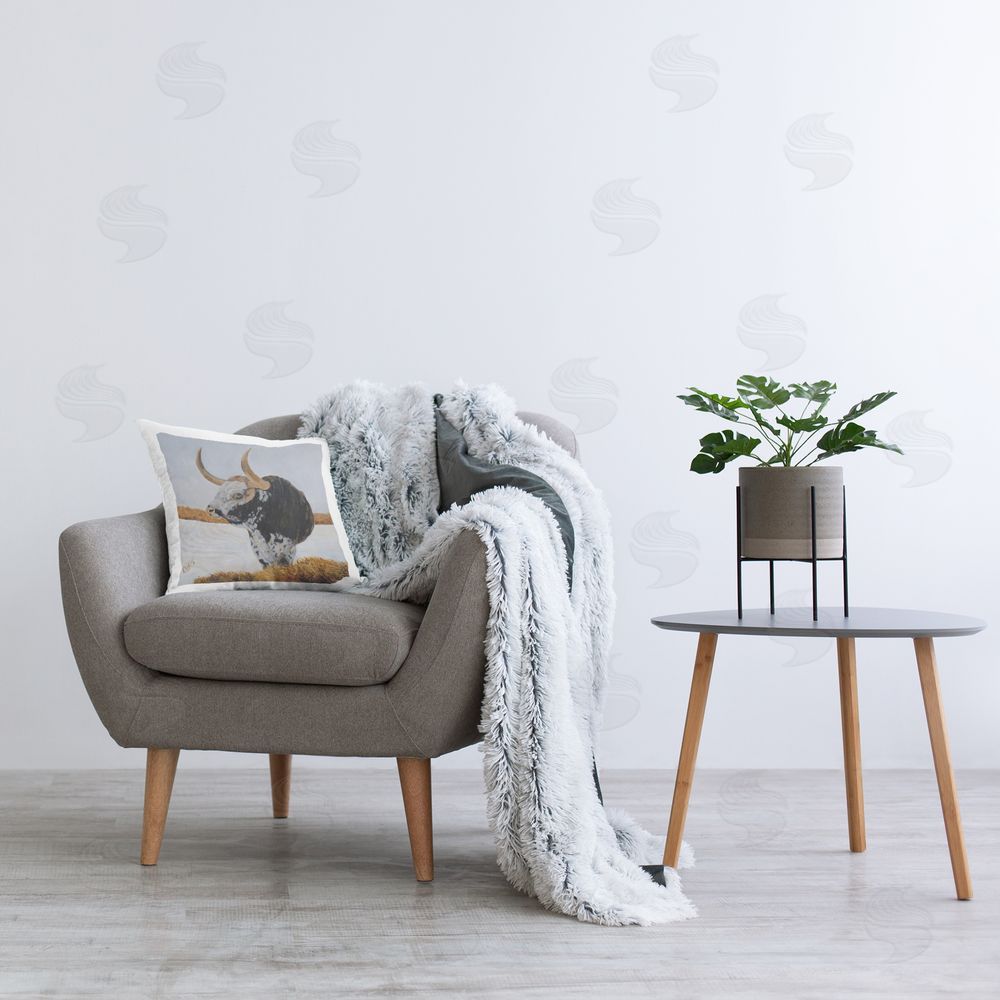 Kathy Winkler Country Longhorn by Stream Printed Plush Polyester Throw Pillow On Chair