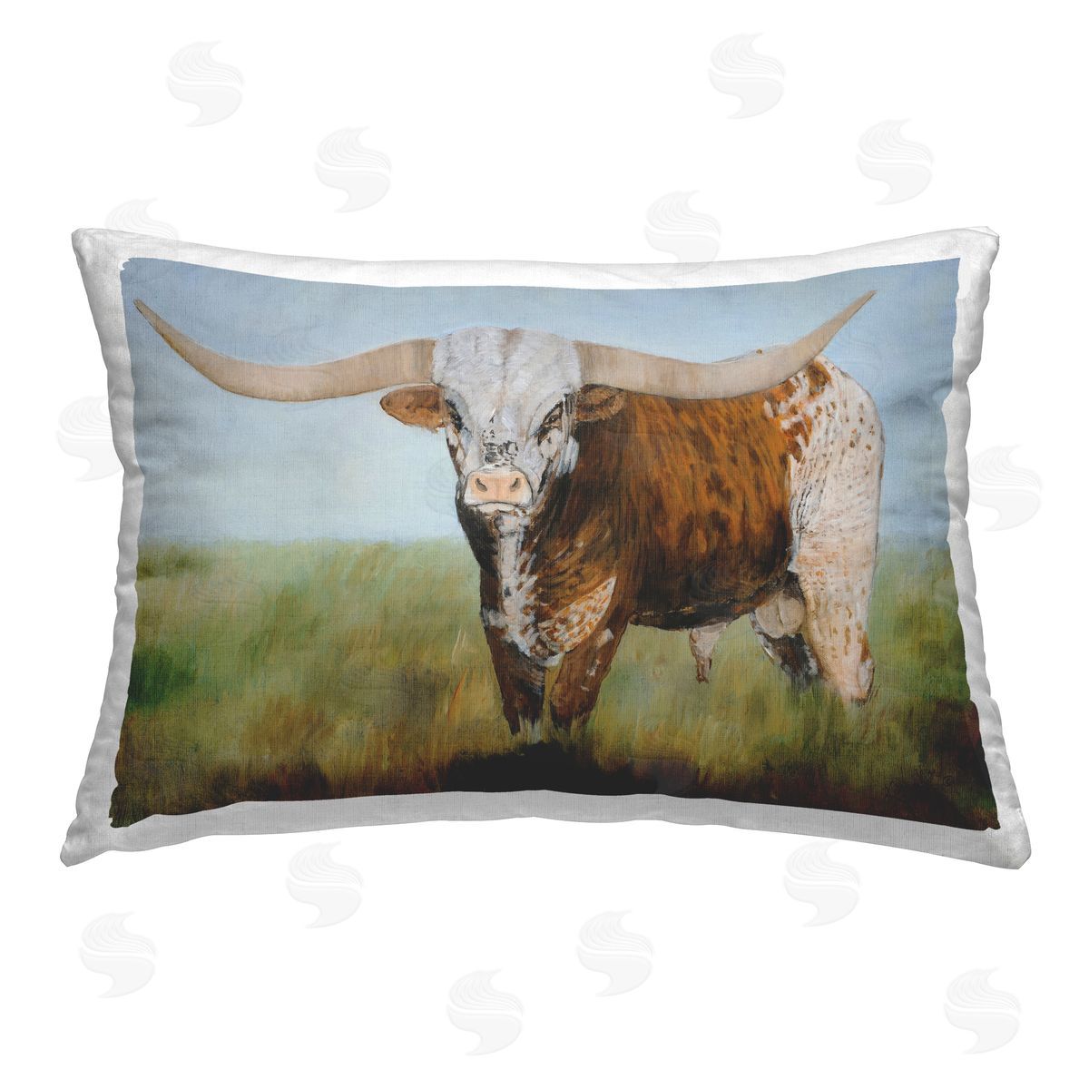 Kathy Winkler Spotted Longhorn Gaze Printed Plush Polyester Throw Pillow