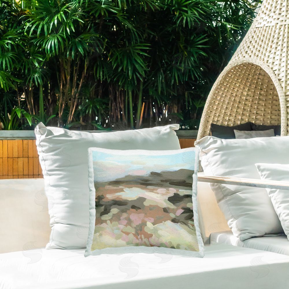 June Erica Vess Modern Brushed Landscape Outdoor Quick-Dry Polyester Printed Throw Pillow in Back Yard