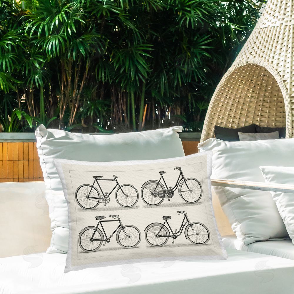 Vision Studio Four Antique Bicycles Outdoor Quick-Dry Polyester Printed Throw Pillow in Back Yard
