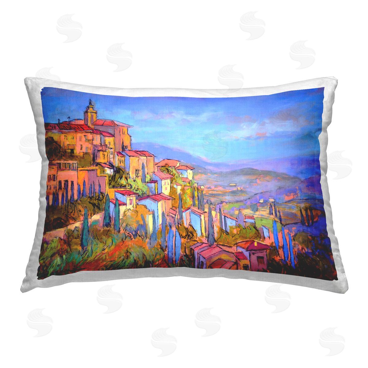 Dorothy Fagan Blue Shadowed Cityscape Printed Plush Polyester Throw Pillow