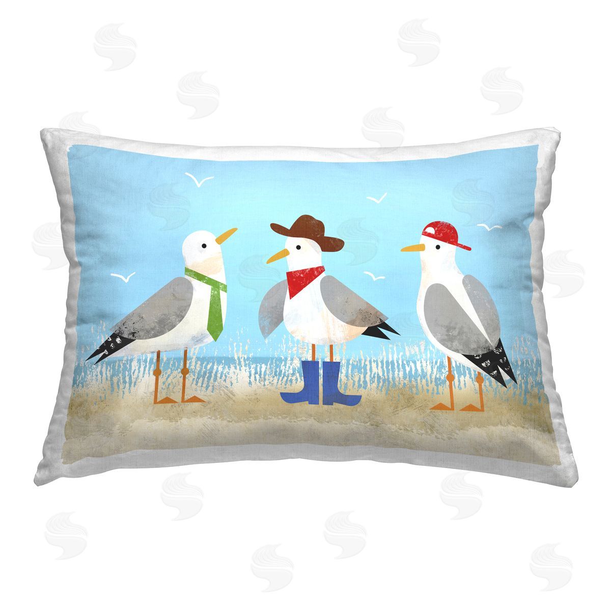 Victoria Barnes Dressed Seagulls on Beach Printed Plush Polyester Throw Pillow