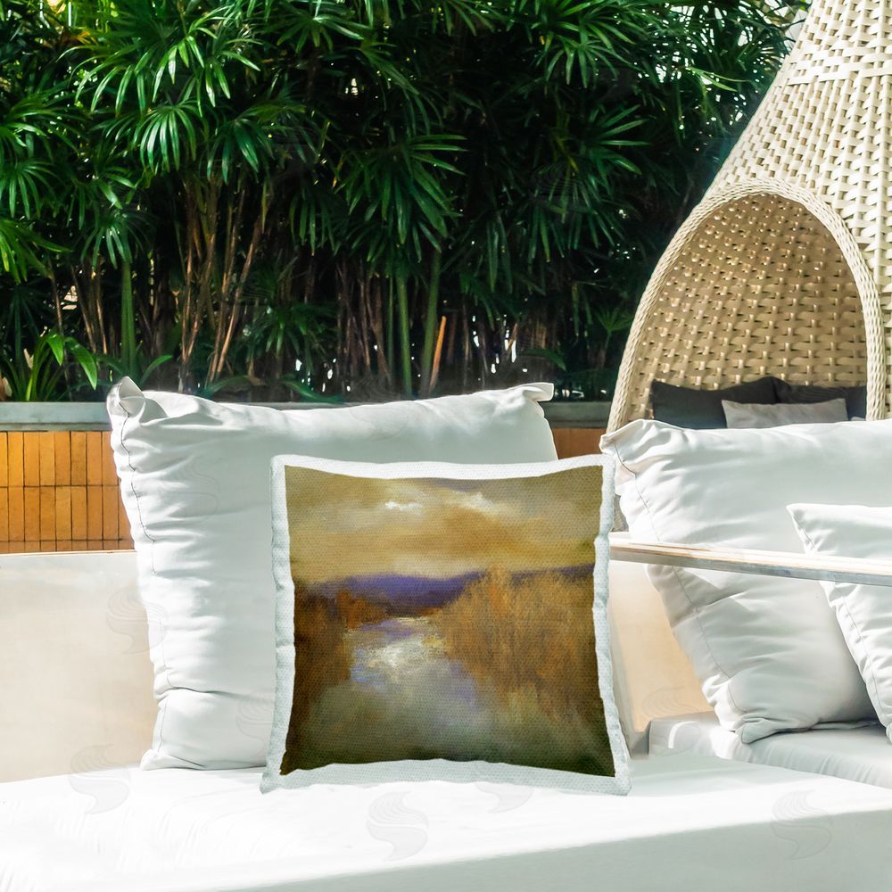 Sheila Finch Moody Shadowed River Outdoor Quick-Dry Polyester Printed Throw Pillow in Back Yard