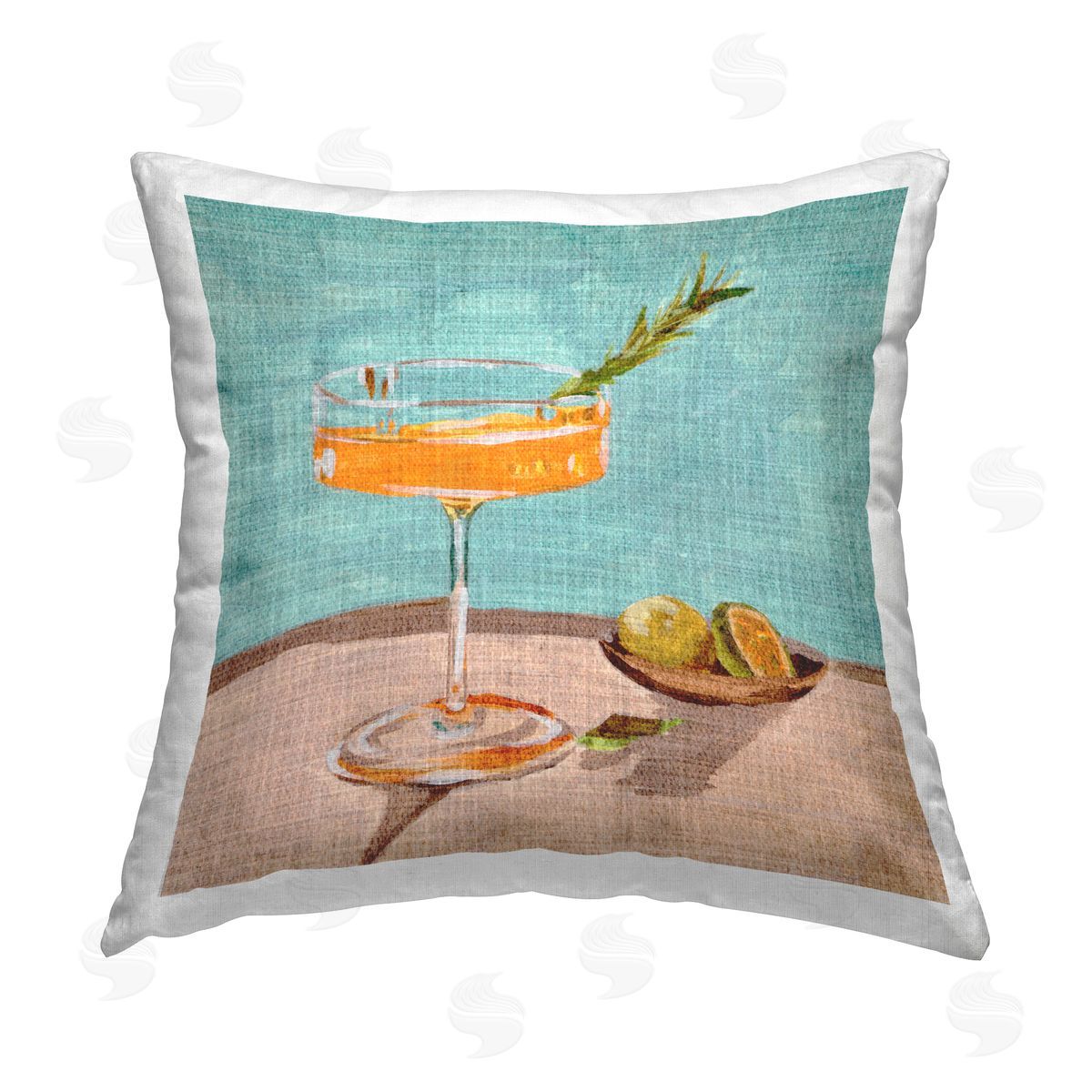 Melissa Wang Bright Cocktail Glass Printed Plush Polyester Throw Pillow