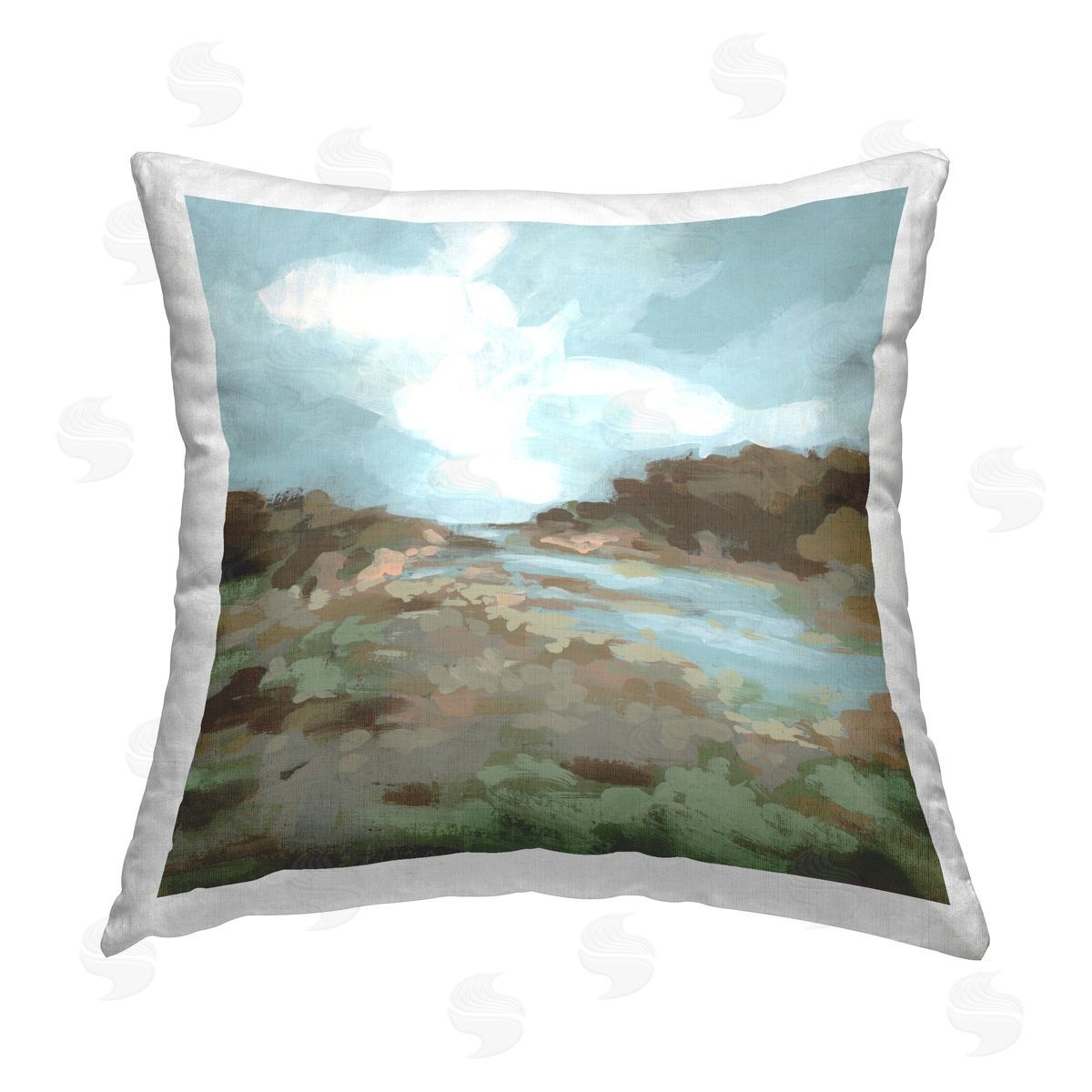 June Erica Vess Natural Creek Terrain Printed Plush Polyester Throw Pillow