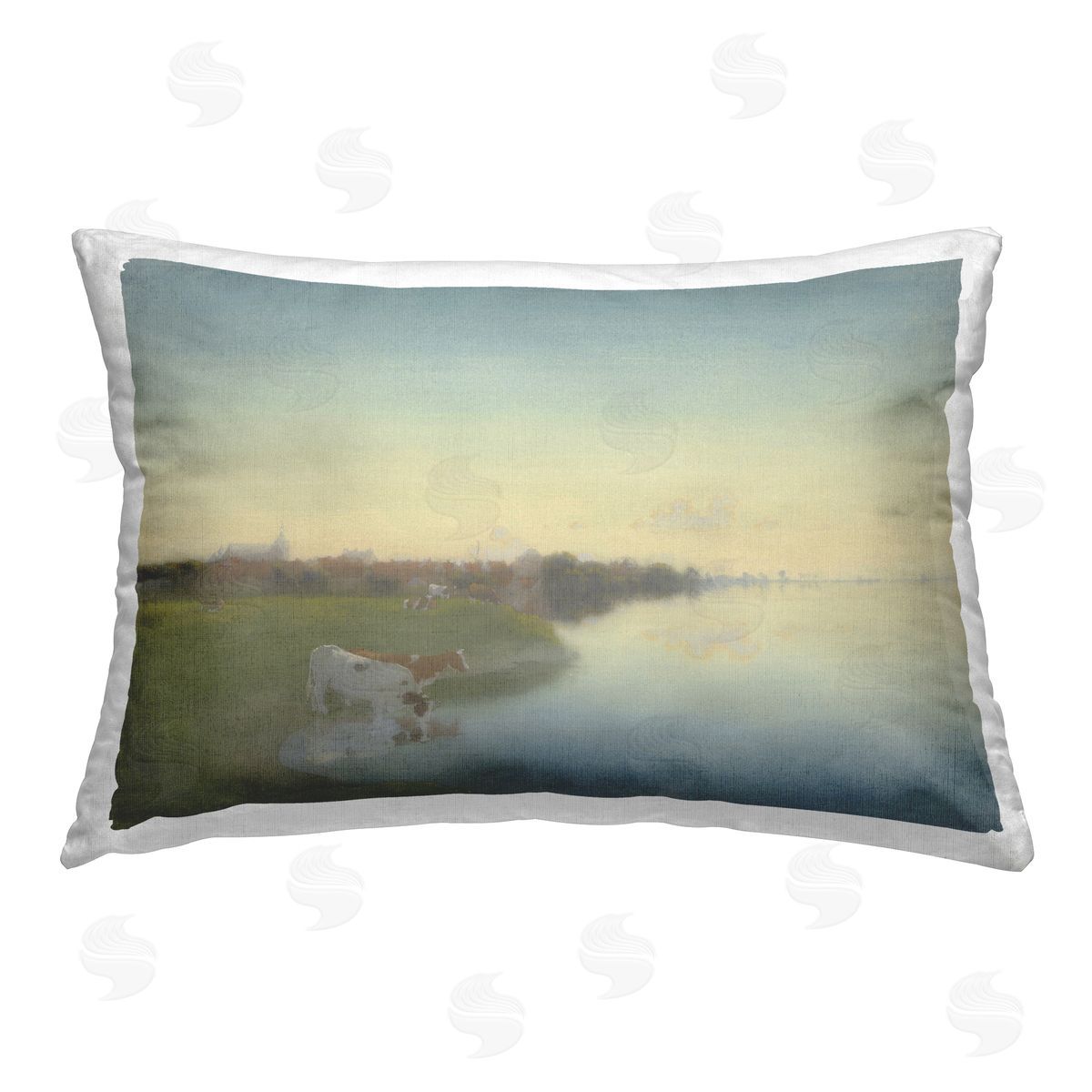 Jan Voerman Cows in Serene Shore Printed Plush Polyester Throw Pillow