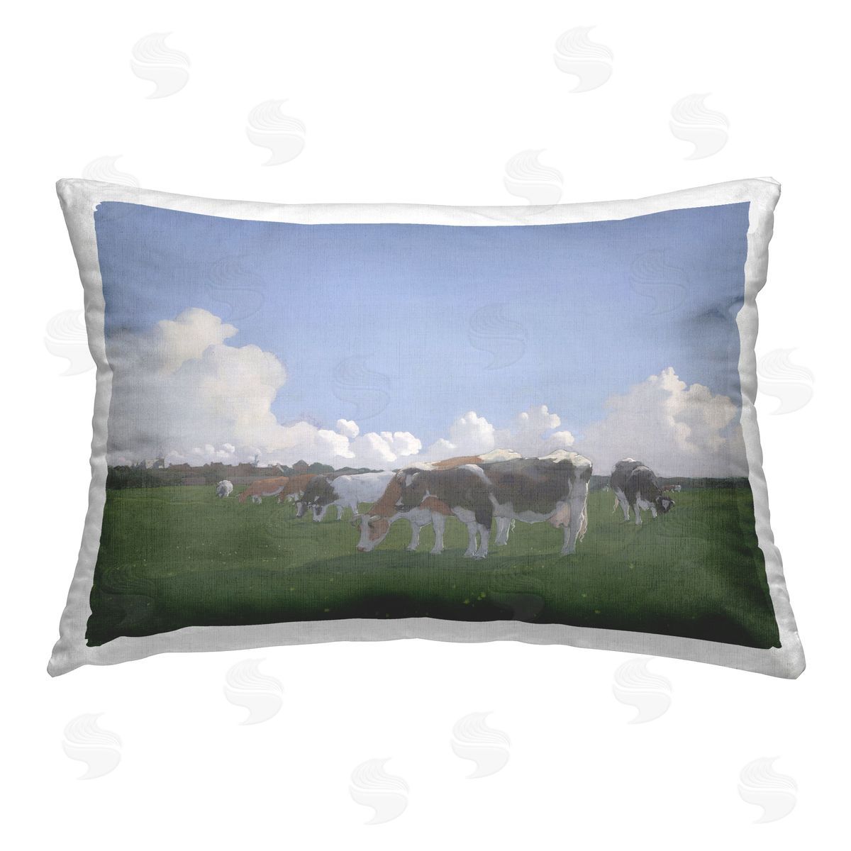 Jan Voerman Grazing Cattle with Low Clouds Printed Plush Polyester Throw Pillow