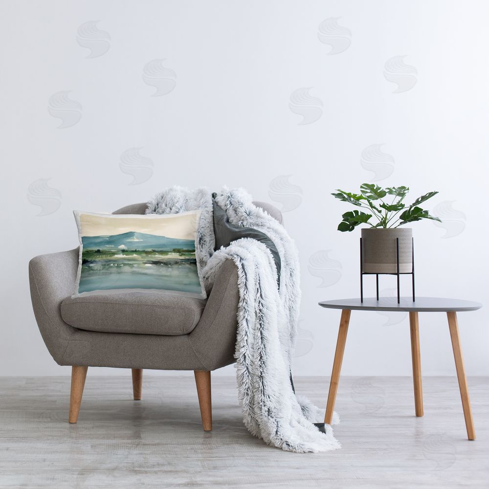 Ethan Harper Blue Mountain Watercolor Printed Plush Polyester Throw Pillow On Chair