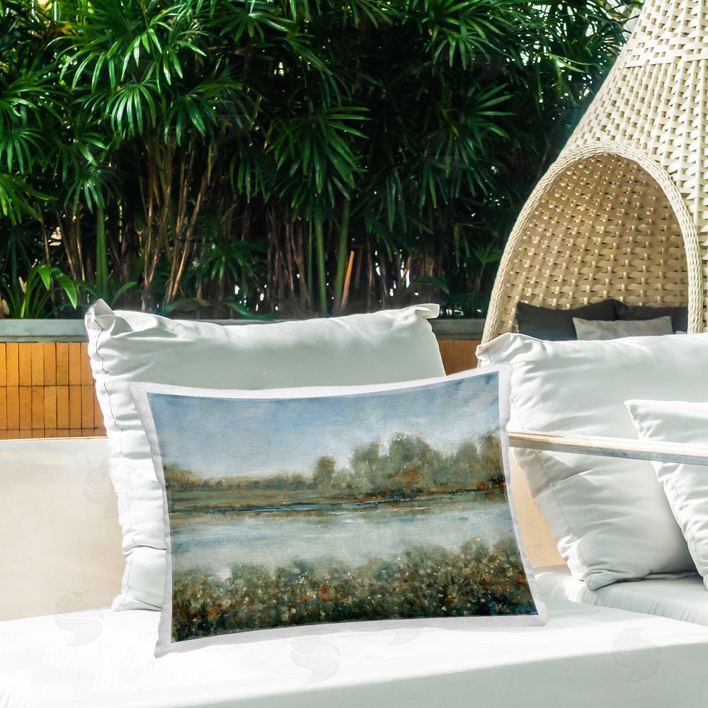 Tim O'Toole Vegetation Lining River Outdoor Quick-Dry Polyester Printed Throw Pillow in Back Yard