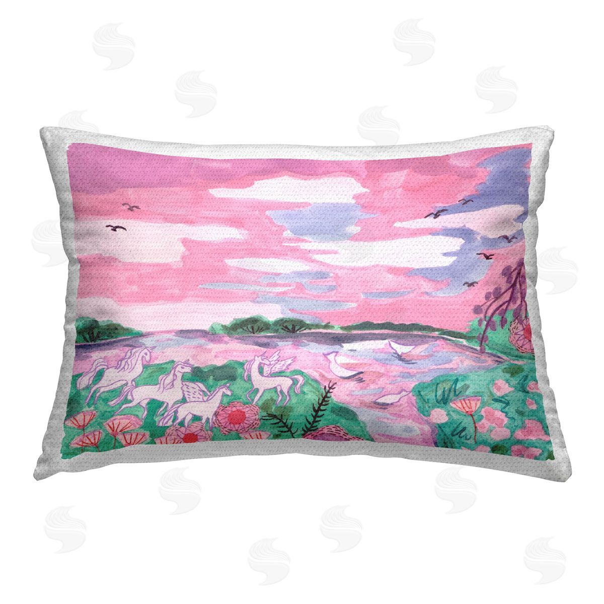 Melissa Wang Pastel Unicorns Landscape Outdoor Quick-Dry Polyester Printed Throw Pillow