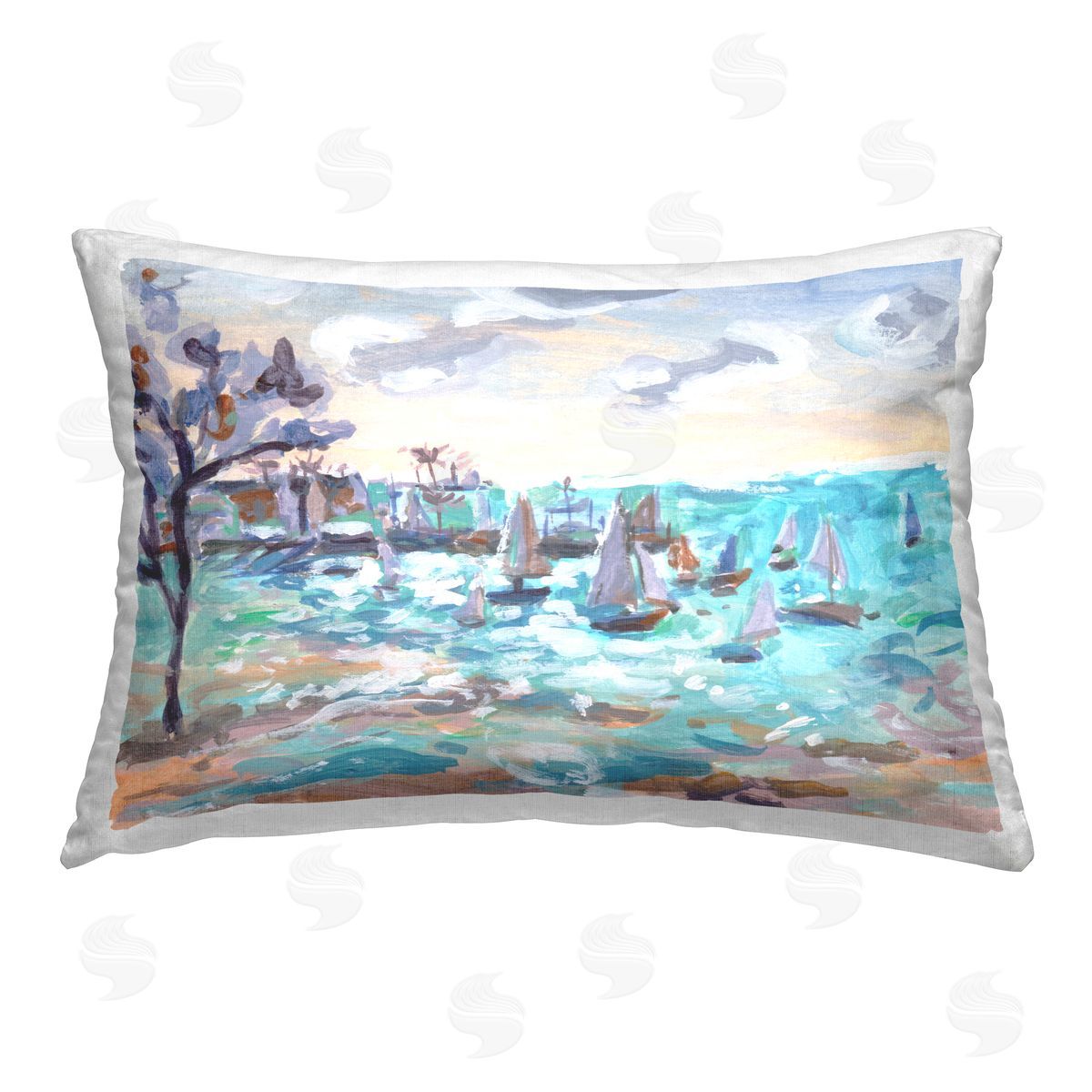 Melissa Wang Sailboat Fleet by Shore Printed Plush Polyester Throw Pillow