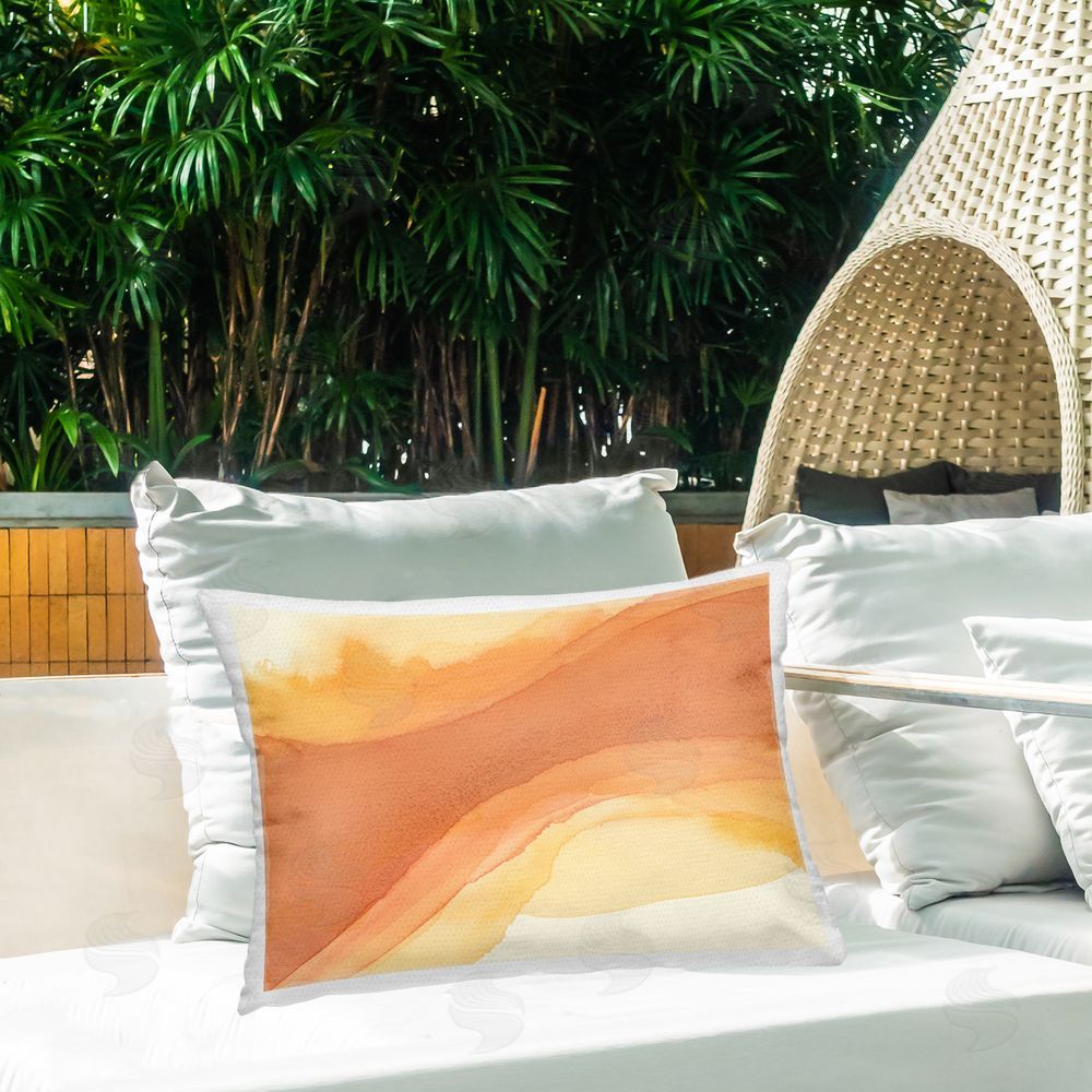 Grace Popp Splashed Orange Movement Outdoor Quick-Dry Polyester Printed Throw Pillow in Back Yard
