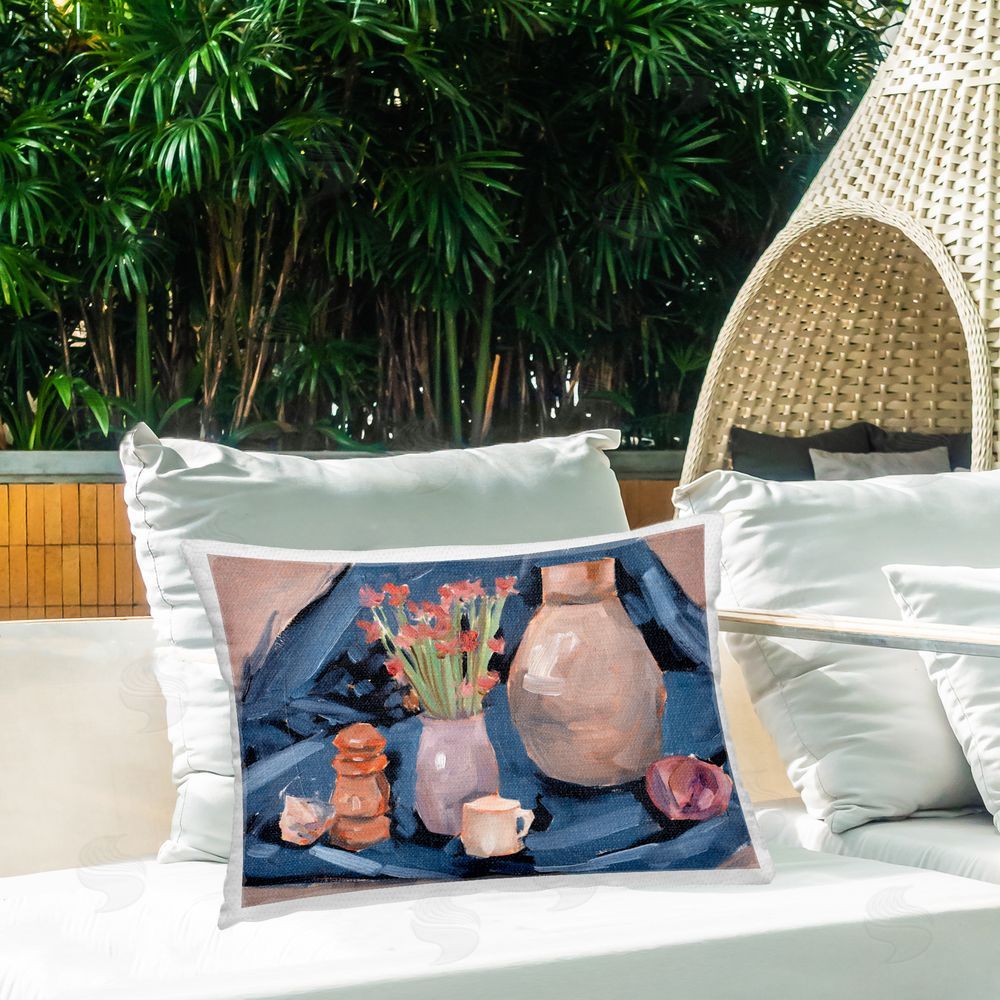 Melissa Wang Classic Still Life Scene Outdoor Quick-Dry Polyester Printed Throw Pillow in Back Yard