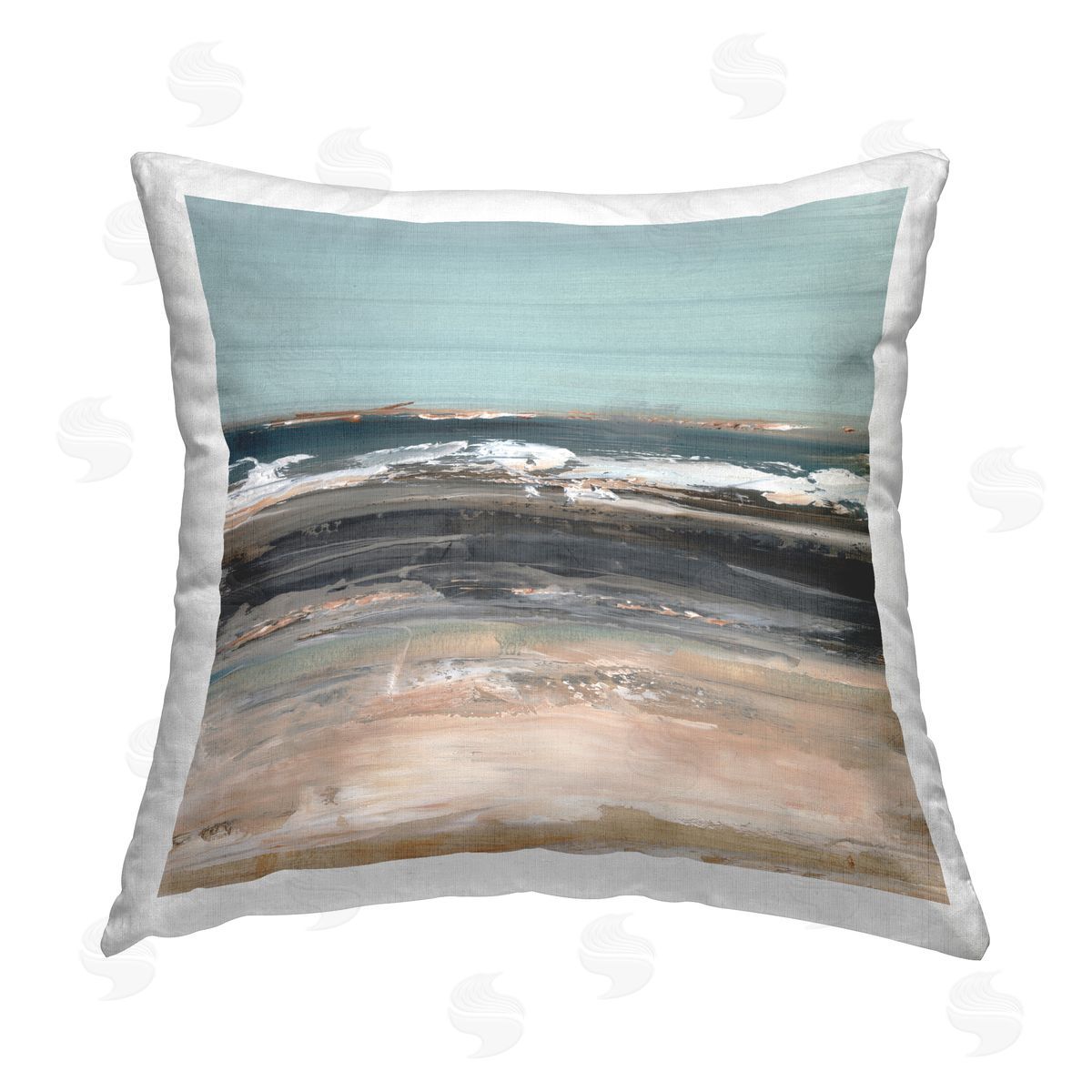 Ethan Harper Moody Grey Beach Waves Printed Plush Polyester Throw Pillow
