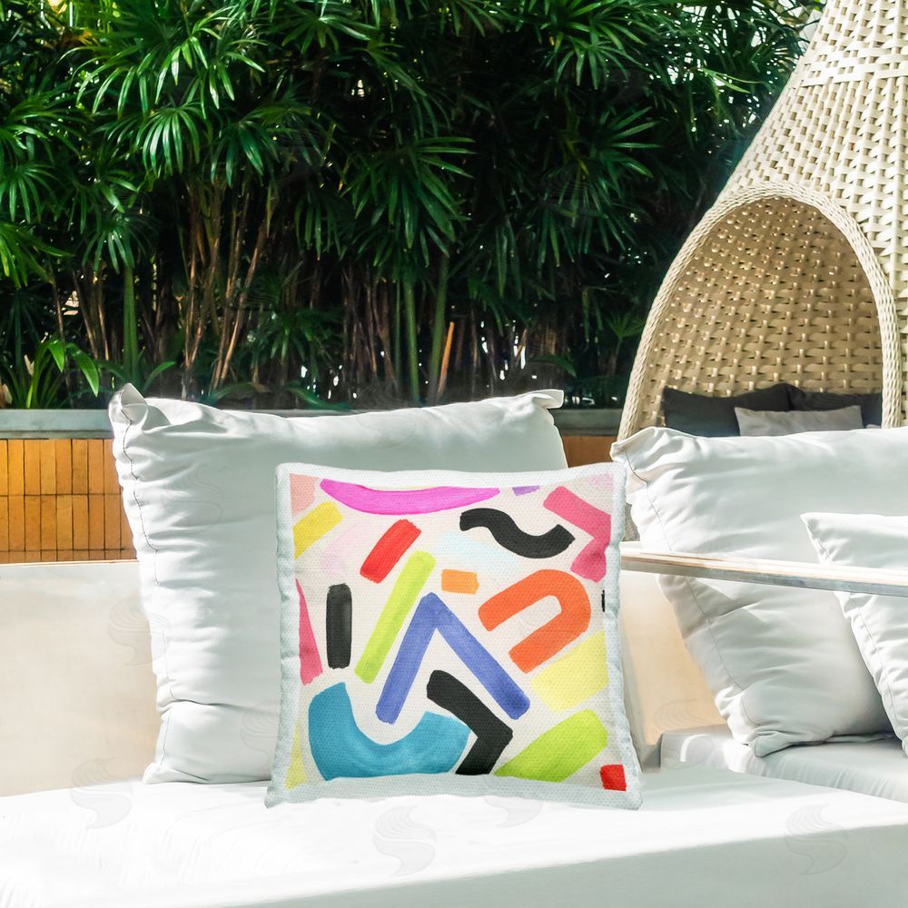 June Erica Vess Modern Squiggle Shapes Outdoor Quick-Dry Polyester Printed Throw Pillow in Back Yard