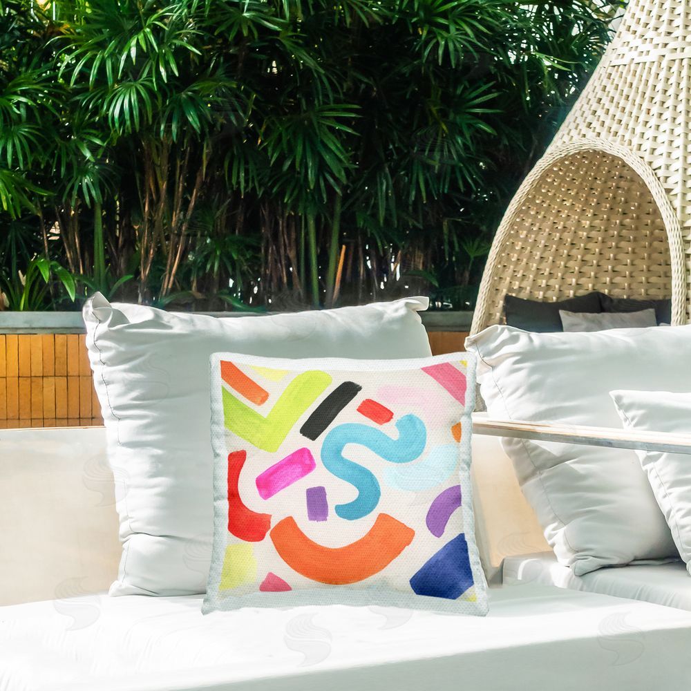 June Erica Vess Retro Squiggle Shapes Outdoor Quick-Dry Polyester Printed Throw Pillow in Back Yard