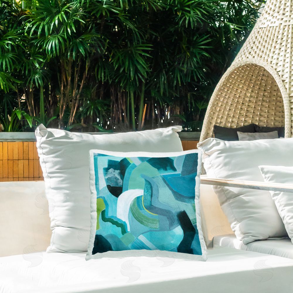 Grace Popp Energetic Blue Movement Outdoor Quick-Dry Polyester Printed Throw Pillow in Back Yard