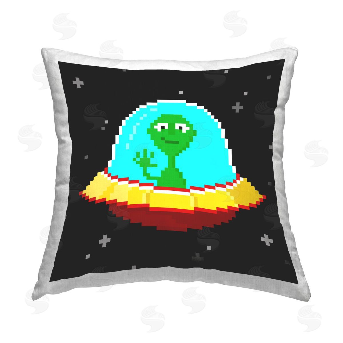June Erica Vess Pixel Alien Spaceship Printed Plush Polyester Throw Pillow