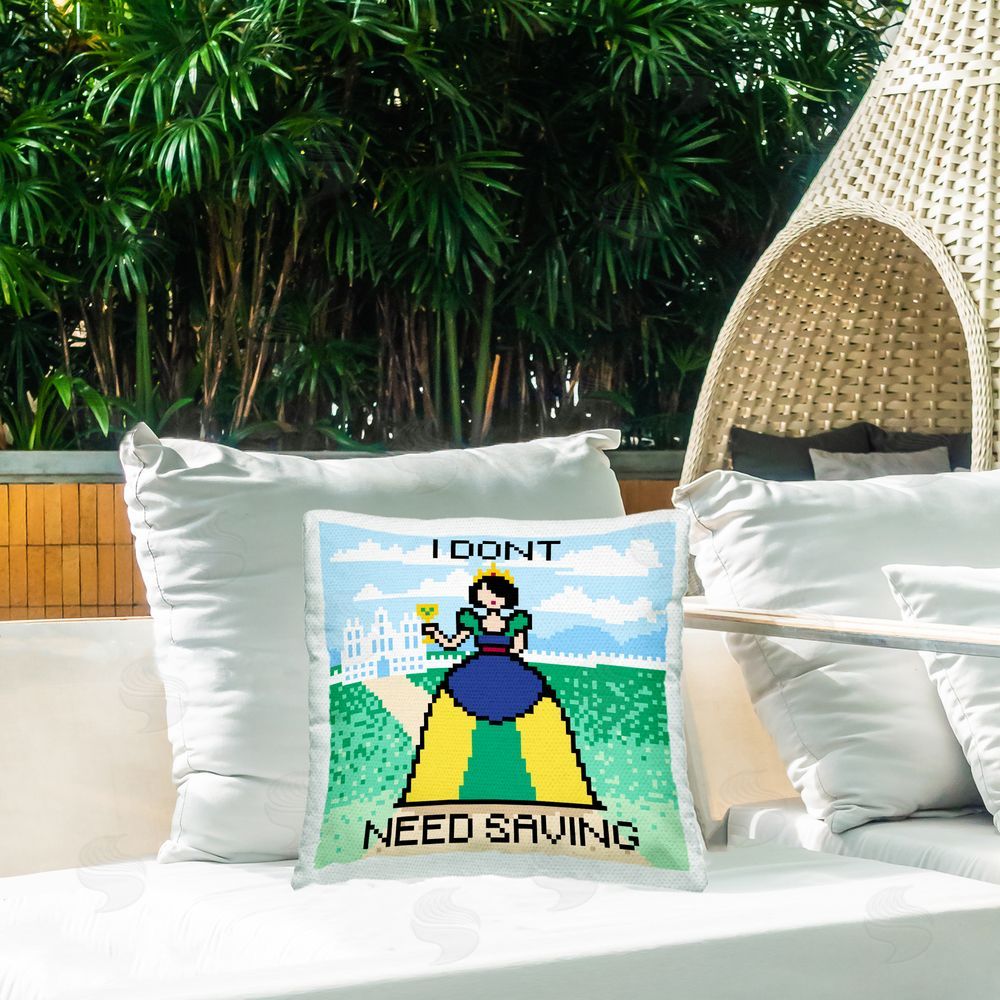 Grace Popp Don't Need Saving Pixel Princess Outdoor Quick-Dry Polyester Printed Throw Pillow in Back Yard