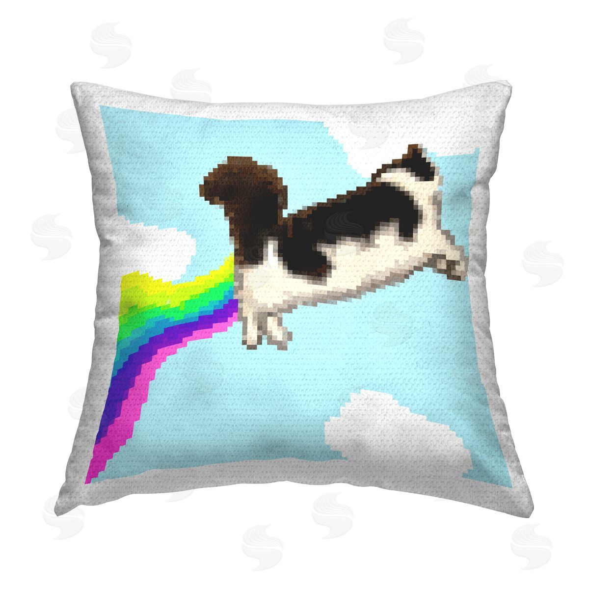 June Erica Vess Whimsical Cat Flying Outdoor Quick-Dry Polyester Printed Throw Pillow