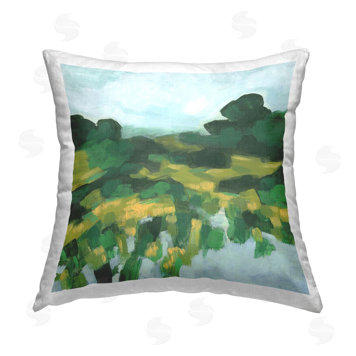 June Erica Vess Abstract Lush Green Landscape Printed Plush Polyester Throw Pillow