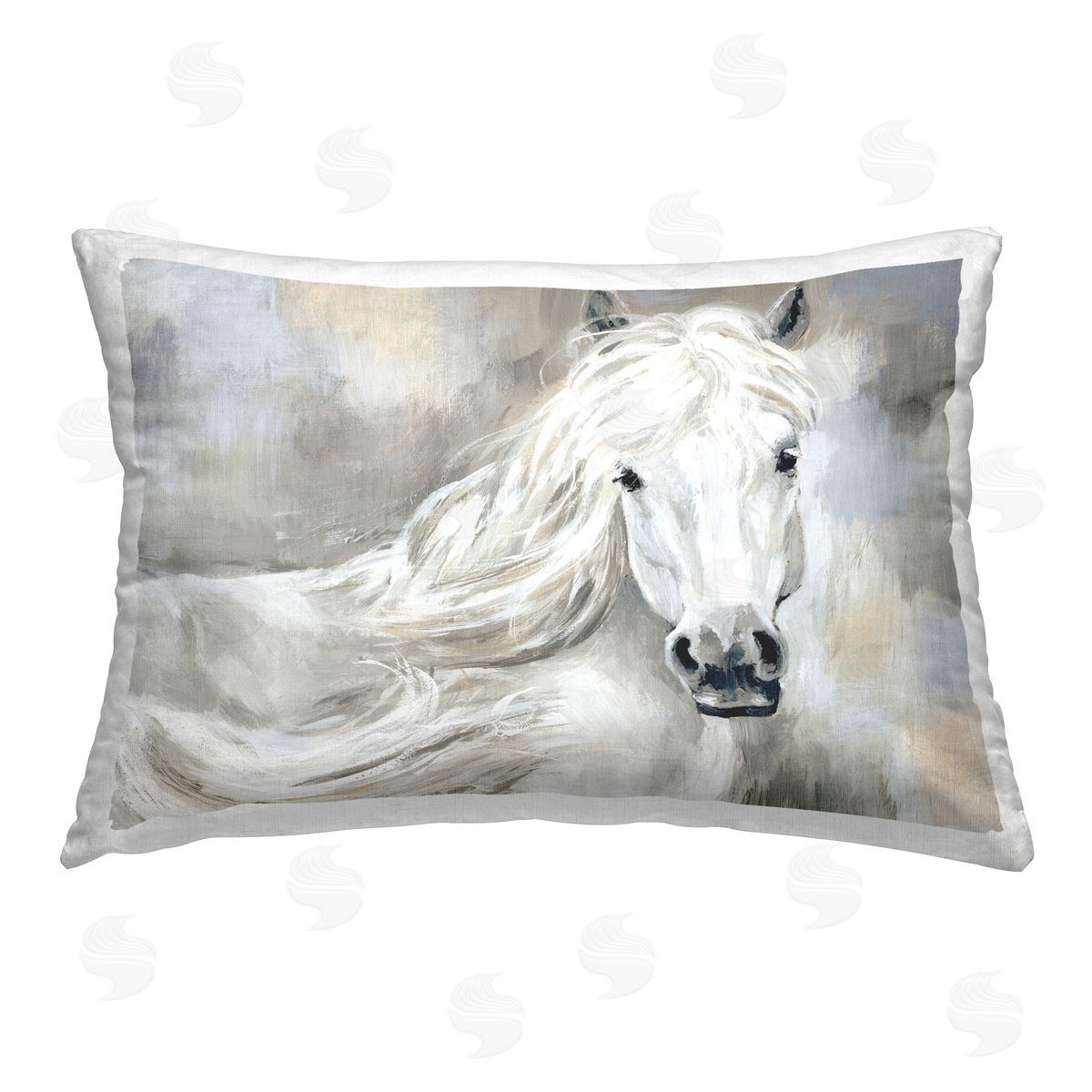 Victoria Barnes Lovely White Horse Portrait Printed Plush Polyester Throw Pillow