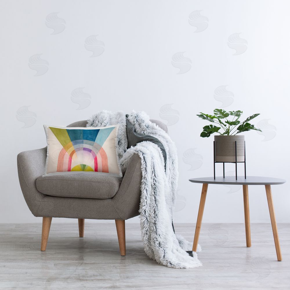 Grace Popp Sun Rays & Rainbow Printed Plush Polyester Throw Pillow On Chair
