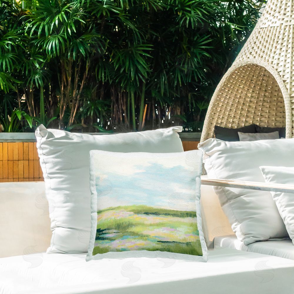 June Erica Vess Brushed Meadow & Sky Outdoor Quick-Dry Polyester Printed Throw Pillow in Back Yard