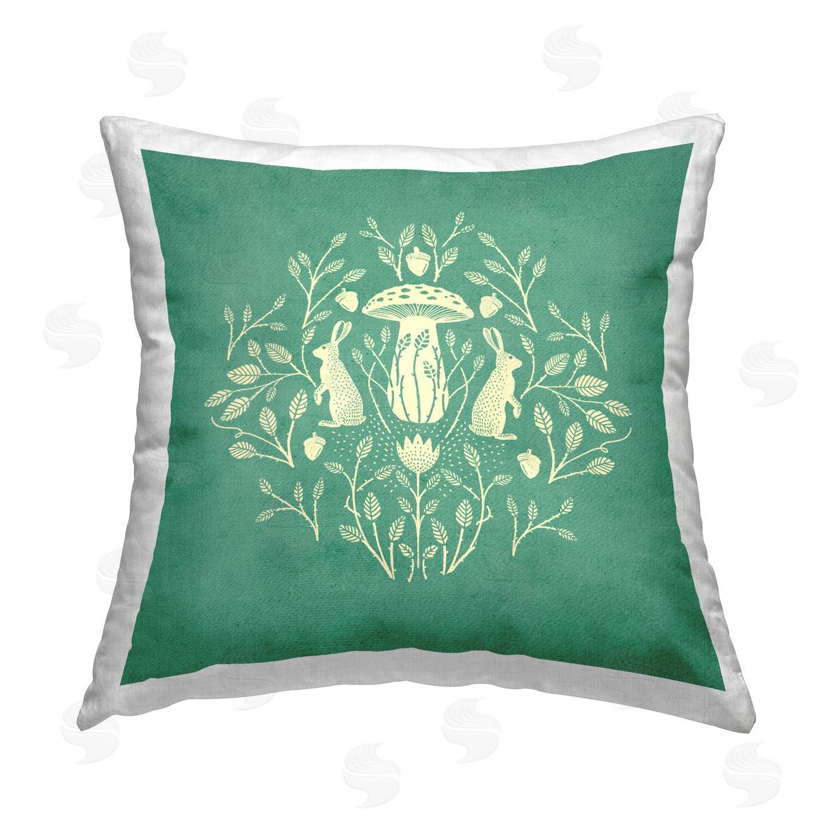 Katie O'Shea Floral Herbs with Rabbits Printed Plush Polyester Throw Pillow