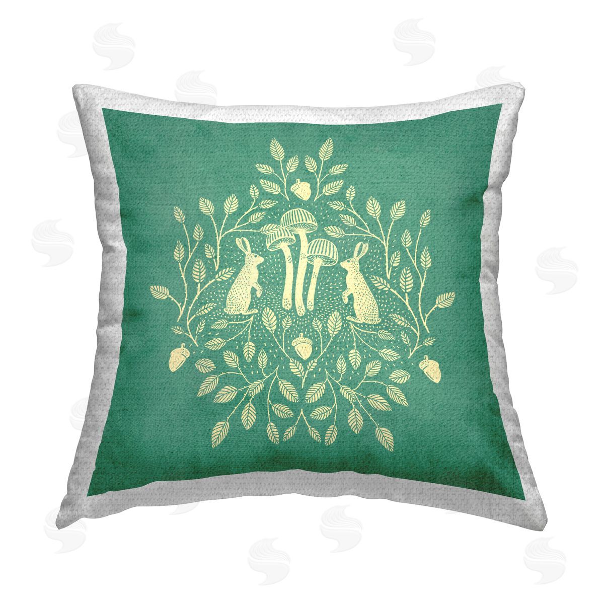 Katie O'Shea Turquoise Botanical Rabbits Outdoor Quick-Dry Polyester Printed Throw Pillow