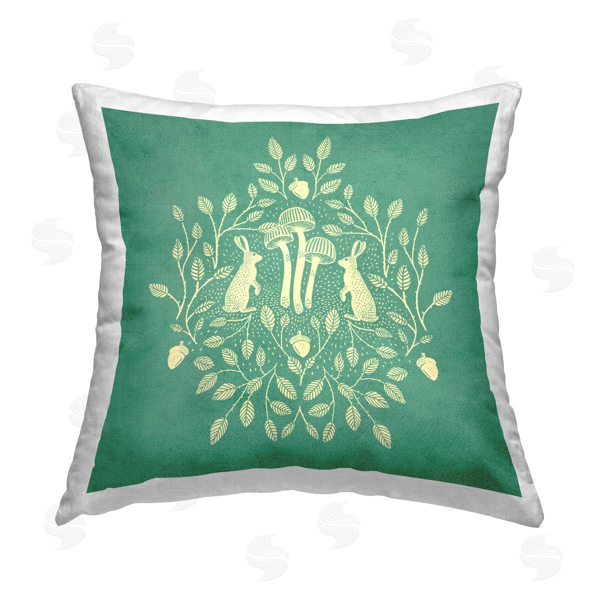 Katie O'Shea Turquoise Botanical Rabbits Printed Plush Polyester Throw Pillow