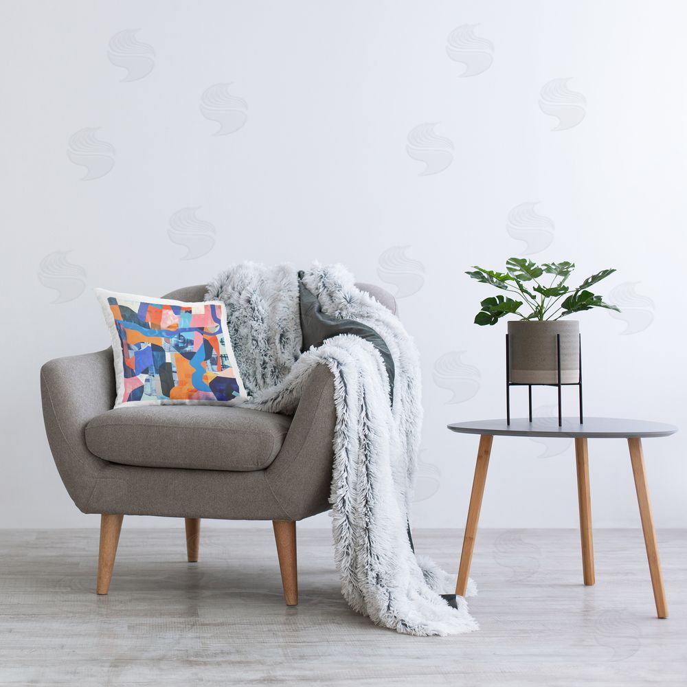 Walker Noble Wavy Woven Shapes Collage Printed Plush Polyester Throw Pillow On Chair