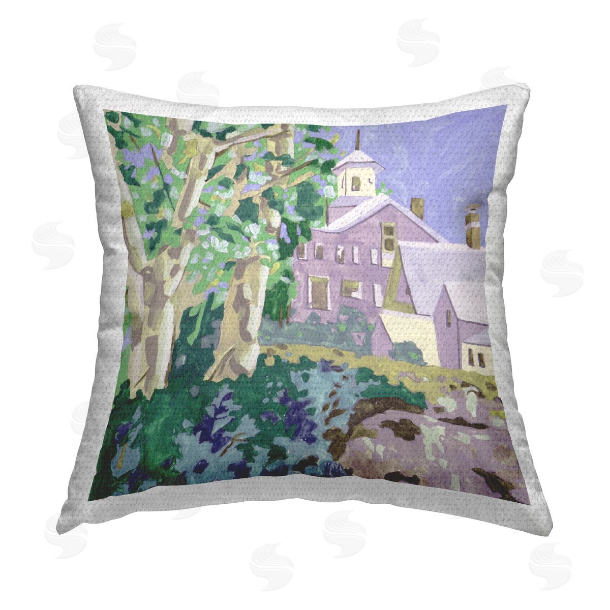 Melissa Wang Town Church Through Trees Outdoor Quick-Dry Polyester Printed Throw Pillow