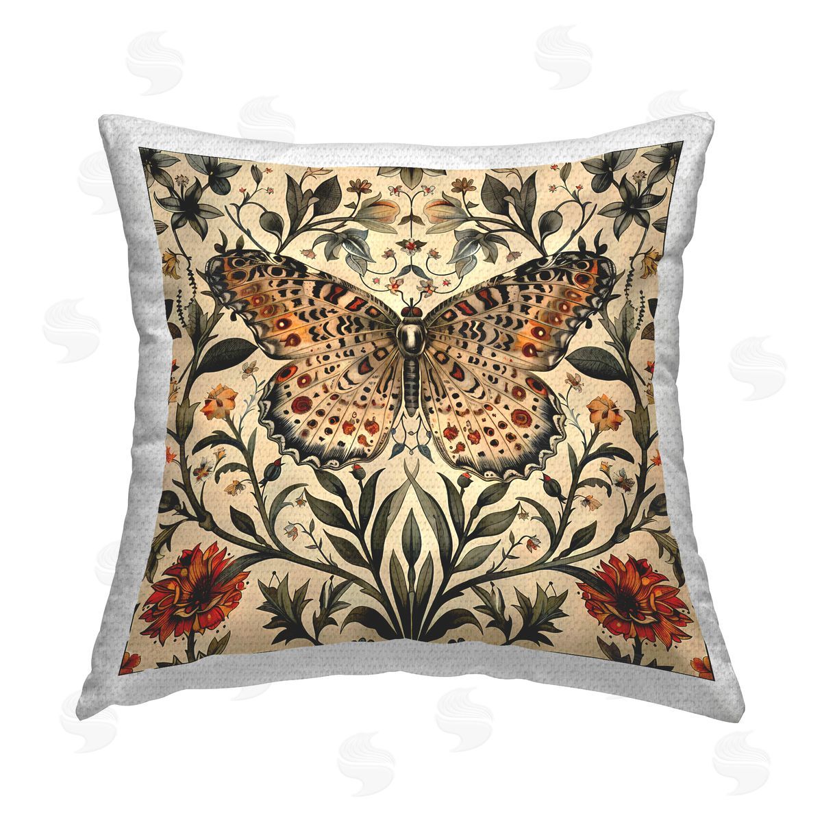 Walker Noble Baroque Butterfly & Botanicals Outdoor Quick-Dry Polyester Printed Throw Pillow