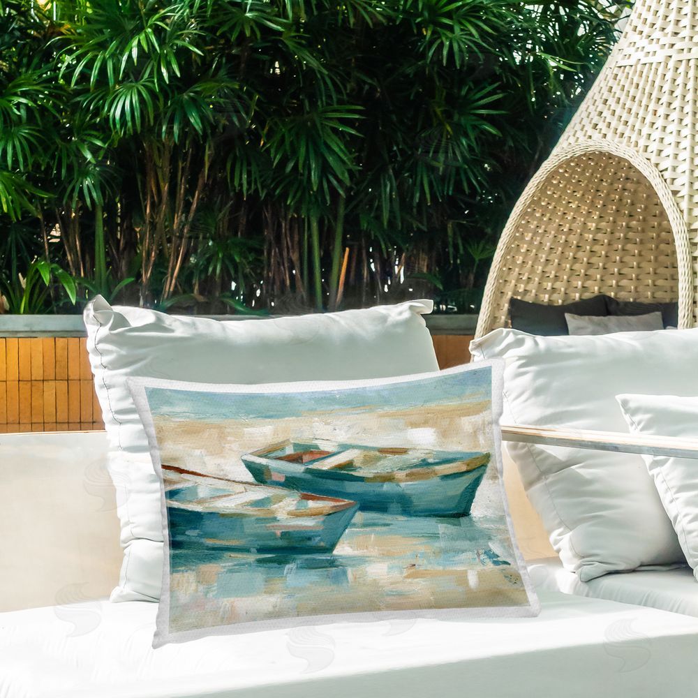 Ethan Harper Two Boats Abstraction Outdoor Quick-Dry Polyester Printed Throw Pillow in Back Yard