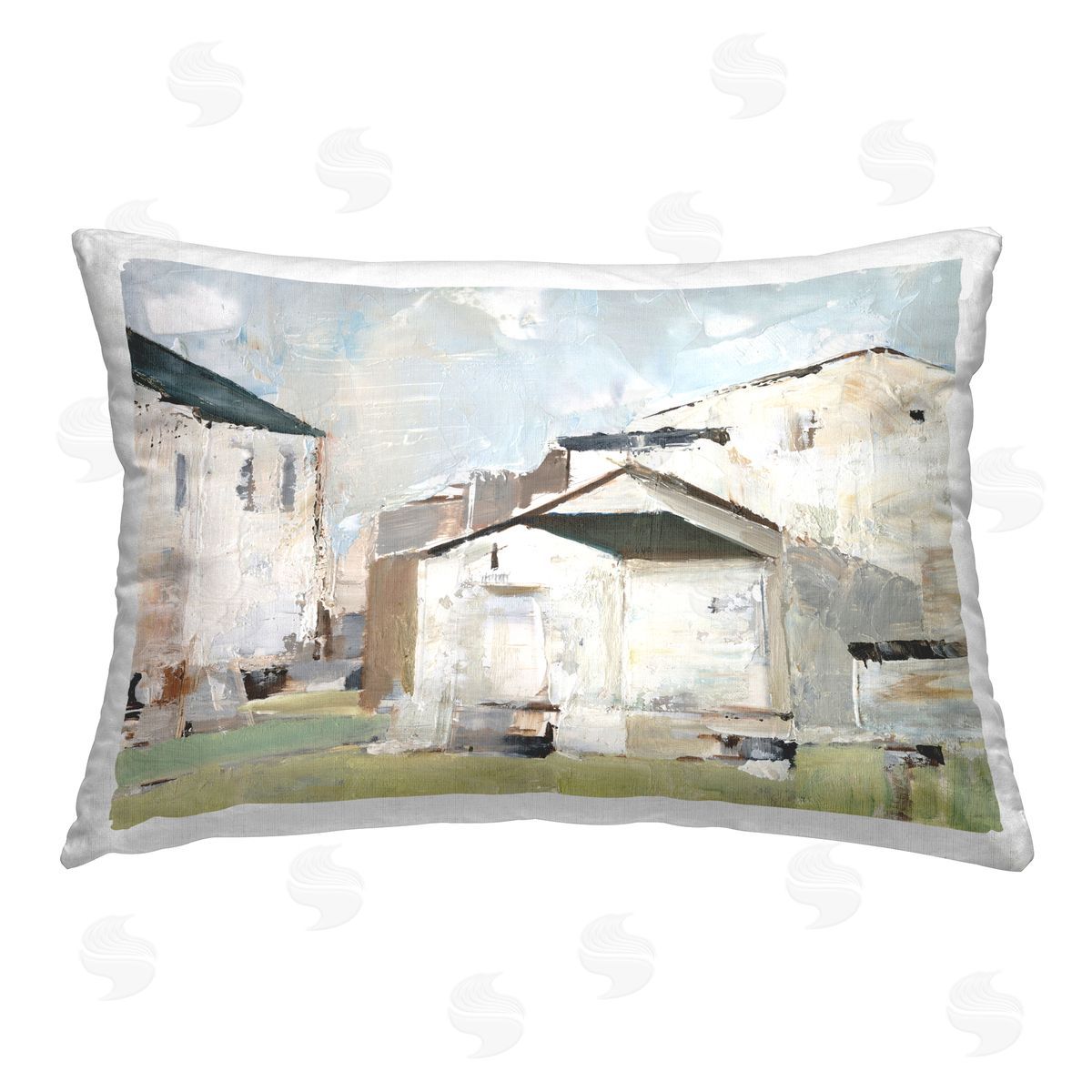 Ethan Harper Brushed Farm Houses Printed Plush Polyester Throw Pillow