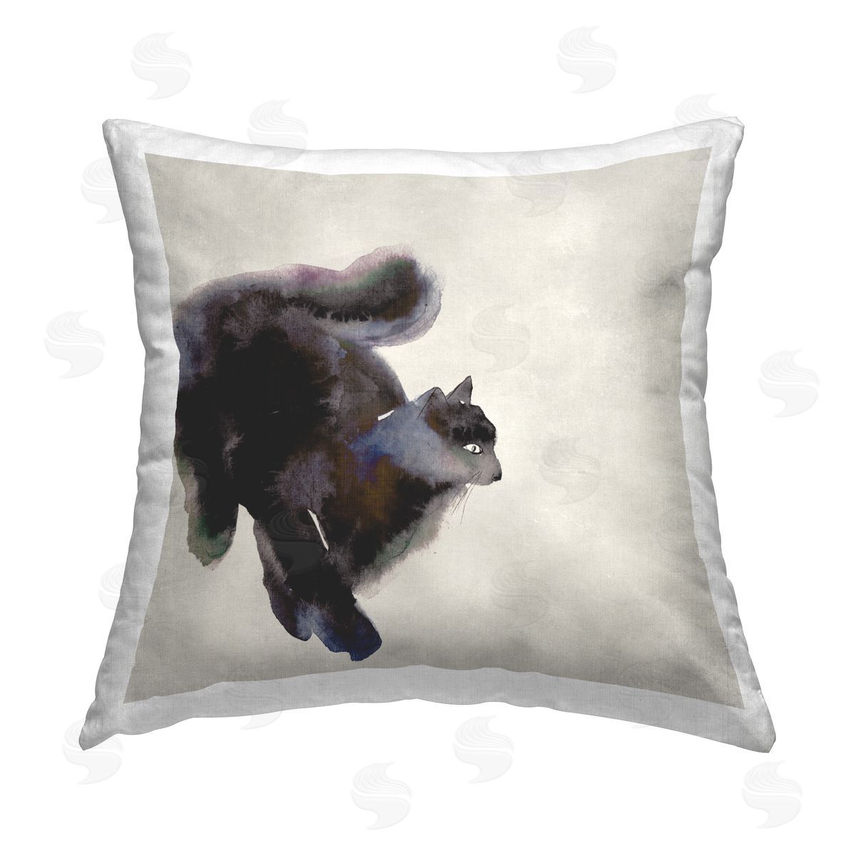 Melissa Wang Black Cat Watercolor Printed Plush Polyester Throw Pillow