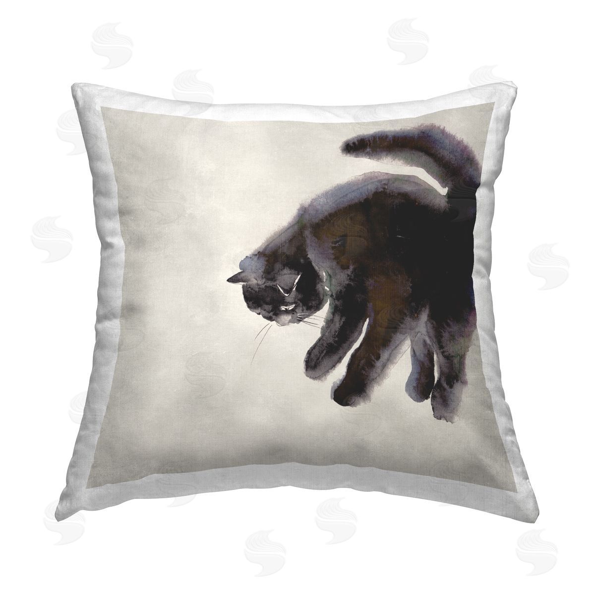 Melissa Wang Simple Cat Watercolor Printed Plush Polyester Throw Pillow