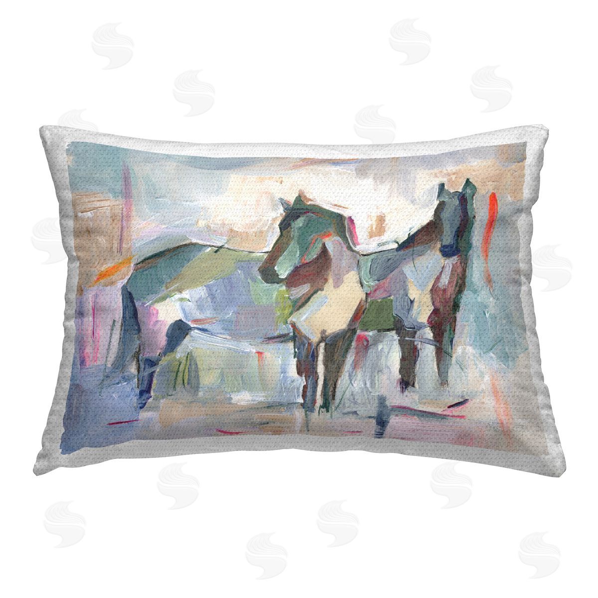 Ethan Harper Abstract Brushed Horses Outdoor Quick-Dry Polyester Printed Throw Pillow