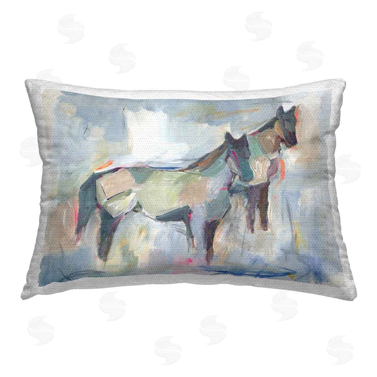 Ethan Harper Brushed Horses on Pastel Outdoor Quick-Dry Polyester Printed Throw Pillow