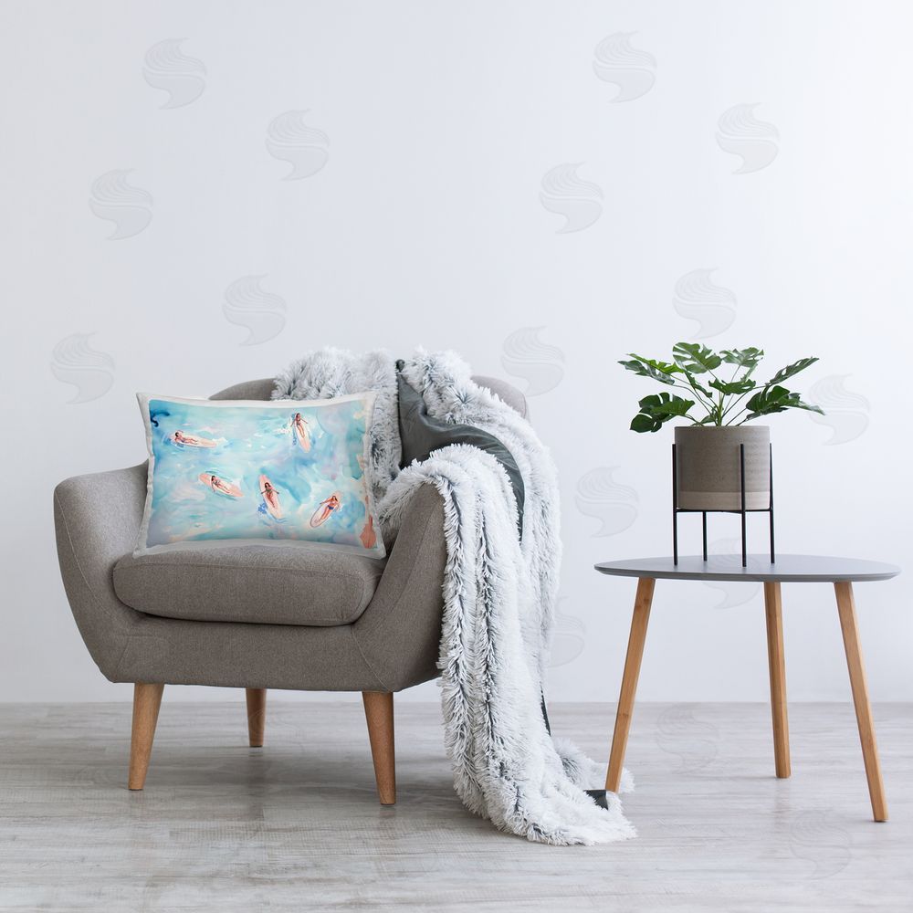 Arlington Prints Surfer Girls on Sea Printed Plush Polyester Throw Pillow On Chair