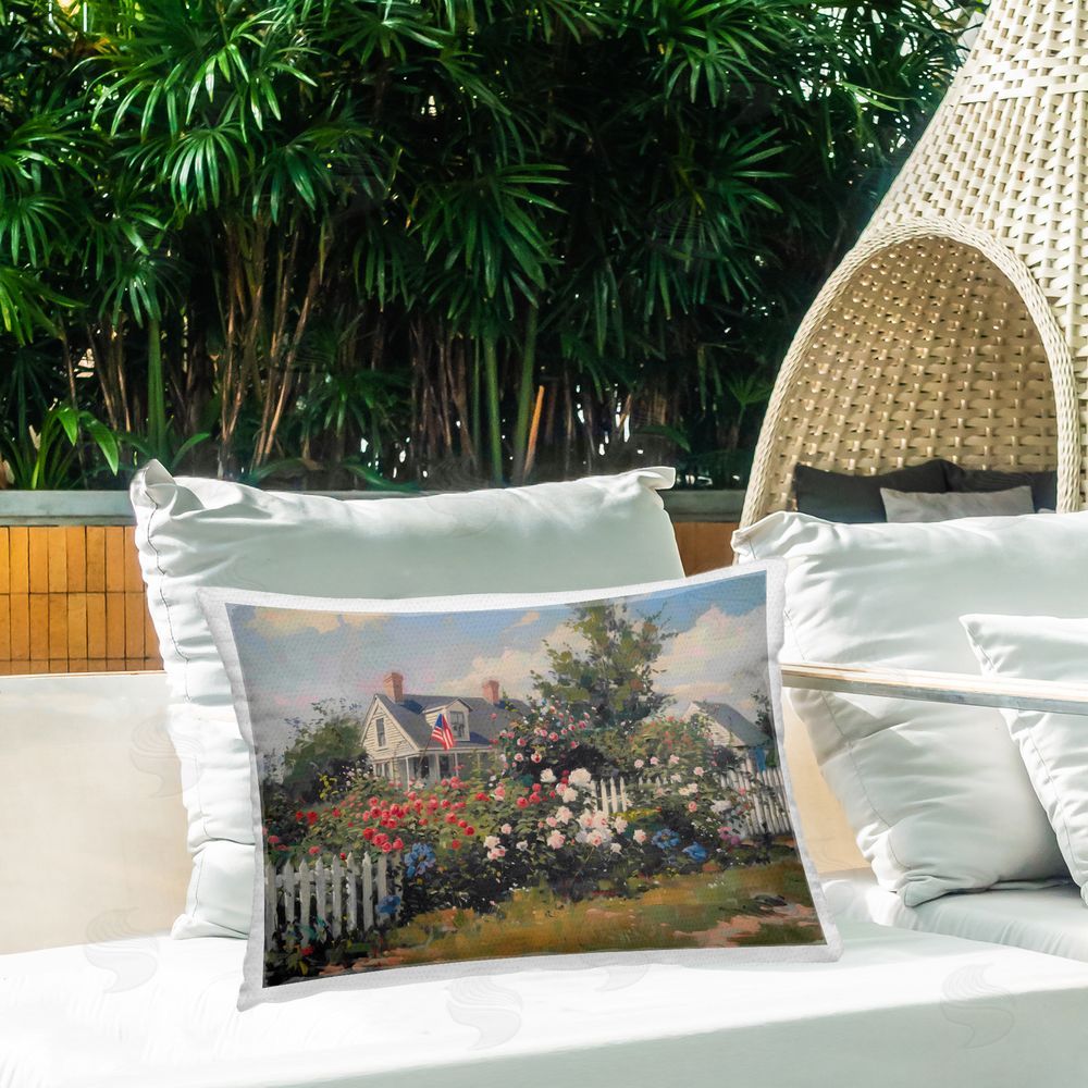 Arlington Prints Patriotic Cottage Garden Outdoor Quick-Dry Polyester Printed Throw Pillow in Back Yard