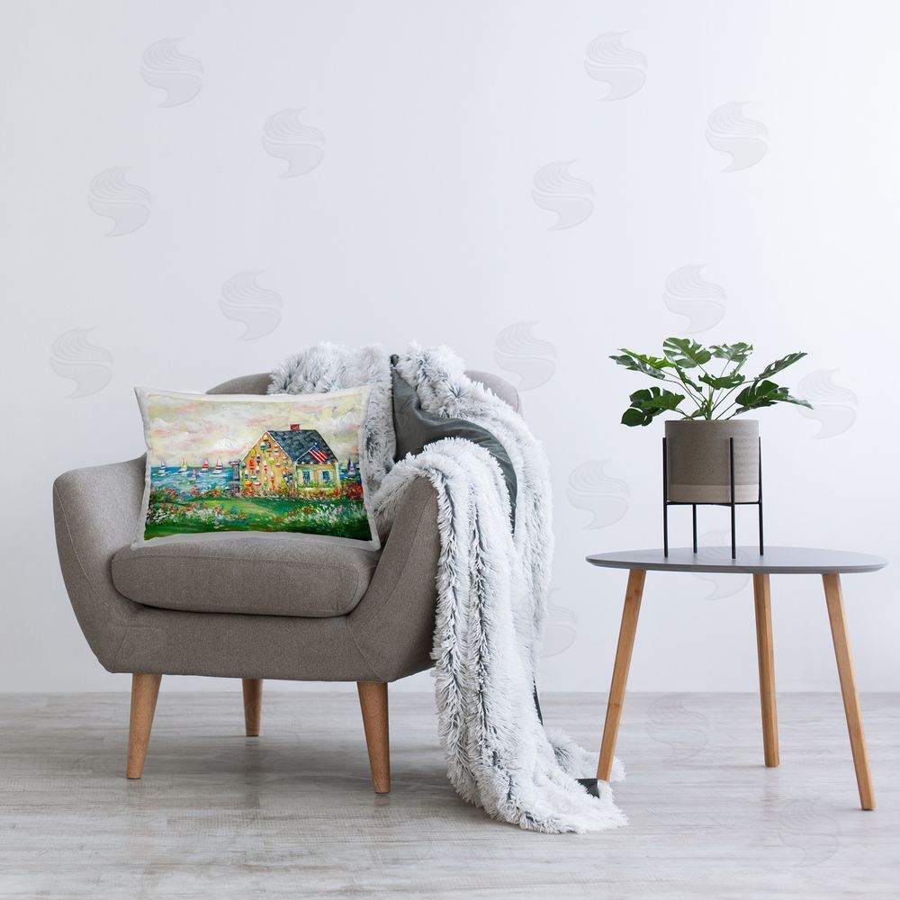 Estelle Grengs Buoy Covered Boat House Printed Plush Polyester Throw Pillow On Chair
